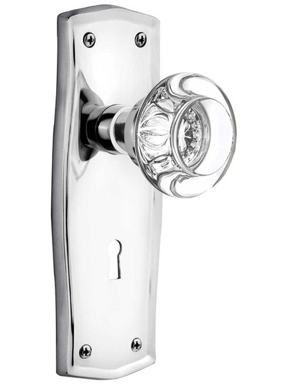 Prairie Style Door Set with Round Crystal Glass Knobs in Polished Chrome .